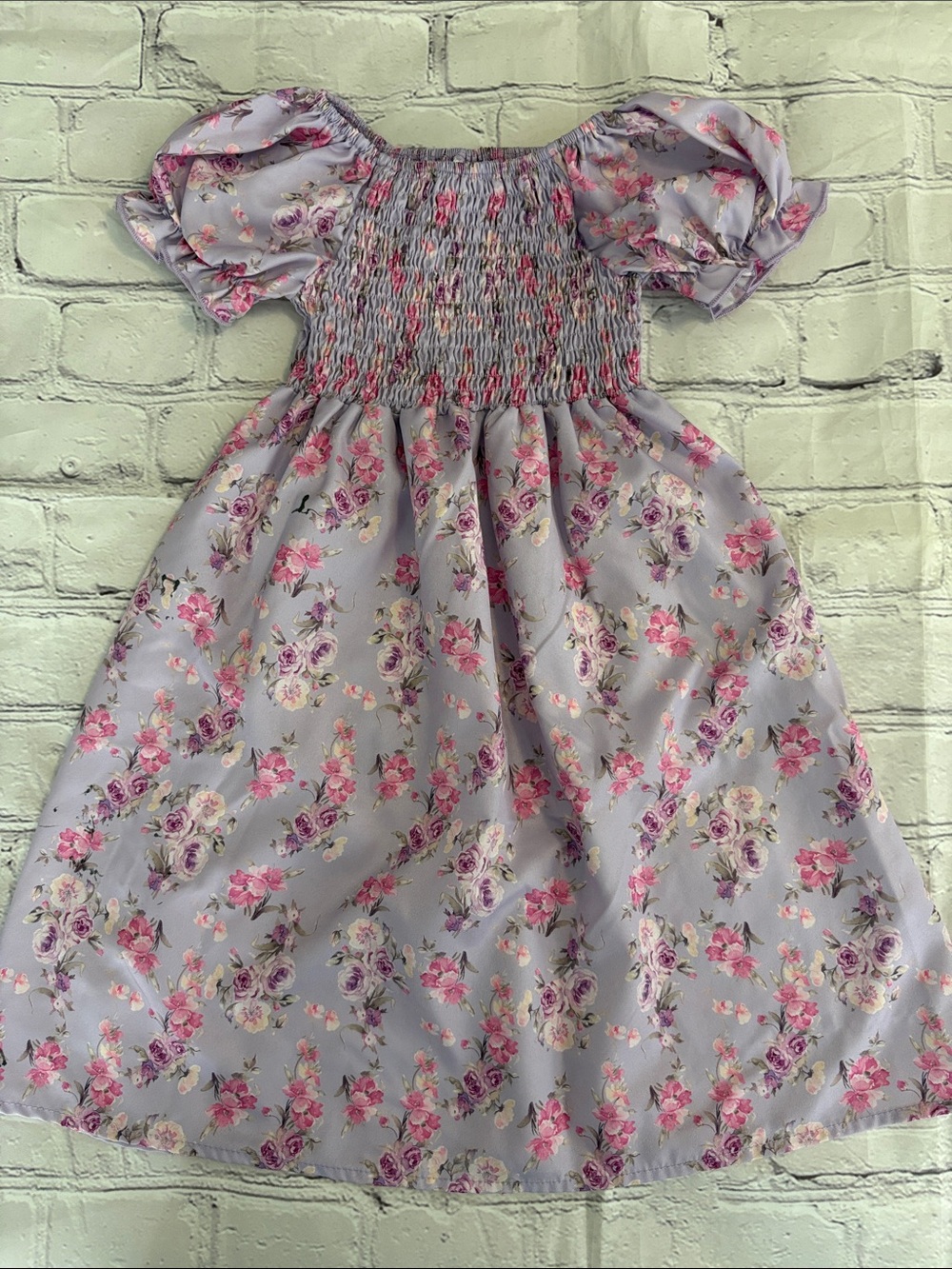 Smocked Lavender Floral Puff Sleeve Dress for Girls
